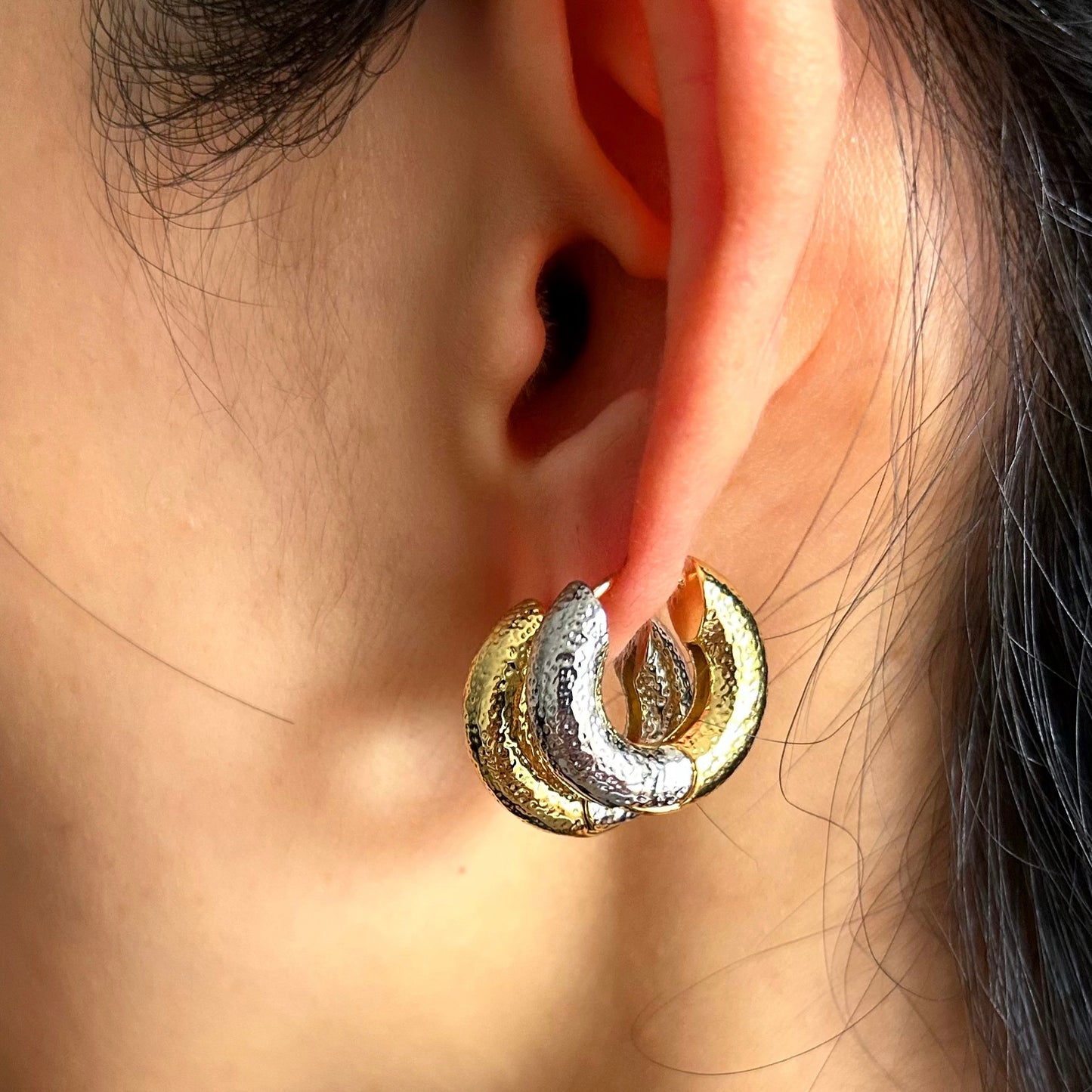 Hammered Two-Tone Hoop Earrings