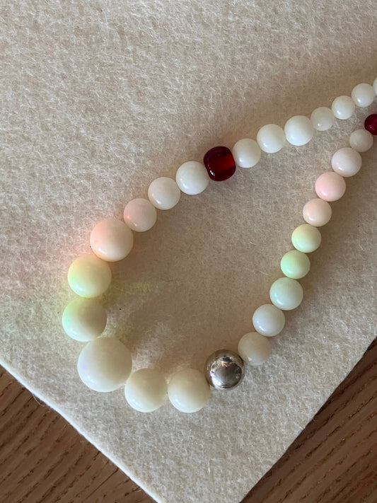 White Bodhi Necklace with Cherry Red Glass - Umber Shade