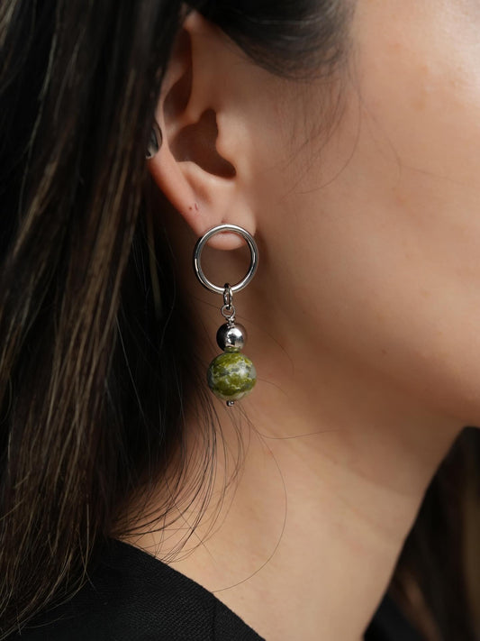 Mismatched crystal heart & natural stone earrings