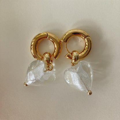 Murano Glass Heart Huggie Earrings