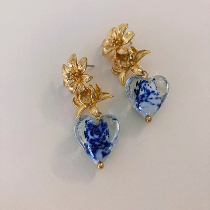 Floral Porcelain Murano Glass Earrings