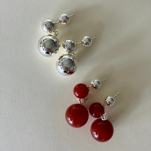 Dual-Sphere drop earrings in nature stone