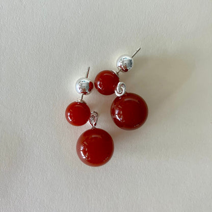 Dual-Sphere drop earrings in nature stone