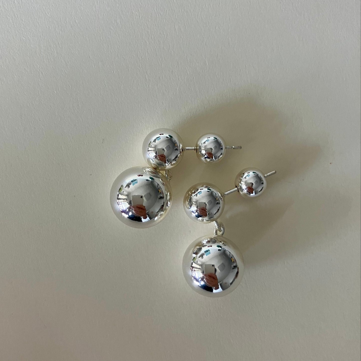 Dual-Sphere drop earrings in nature stone
