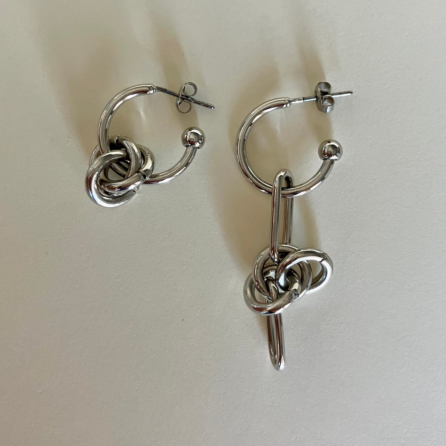 Mismatched Silver Knot Hoop Earrings