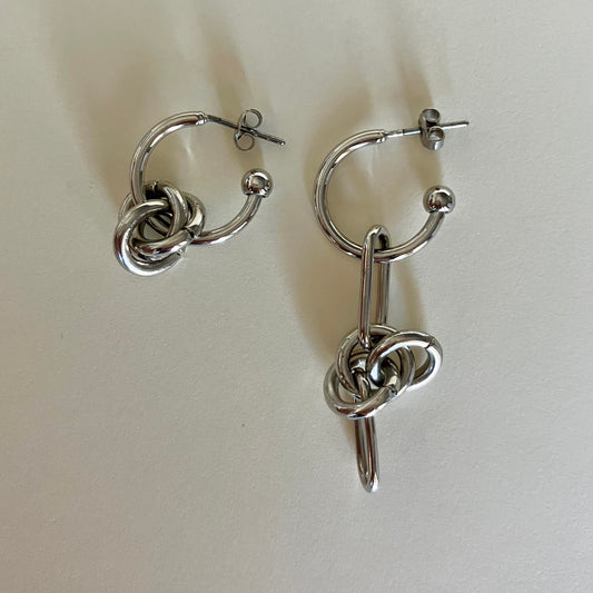Mismatched Silver Knot Hoop Earrings