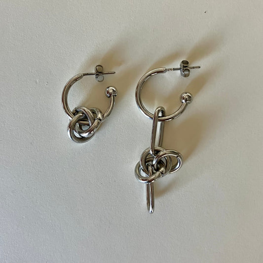 Mismatched Silver Knot Hoop Earrings