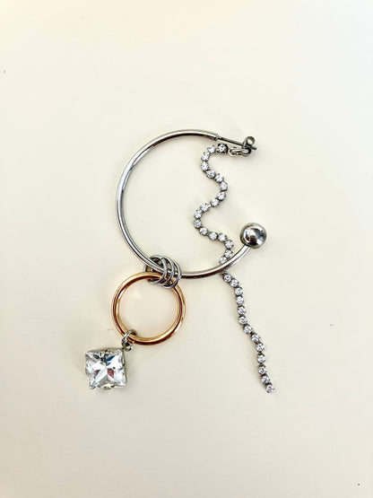 Mixed Metal Hoop Earring with Crystal & Chain