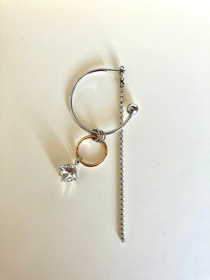 Mixed Metal Hoop Earring with Crystal & Chain