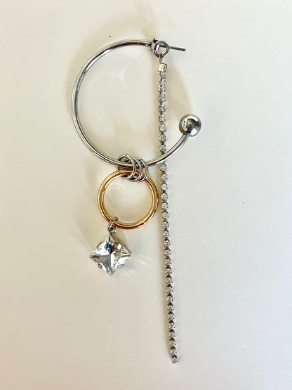 Mixed Metal Hoop Earring with Crystal & Chain