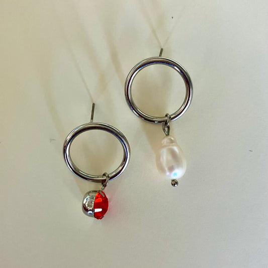 Mismatched Silver-tone Pearl Earrings