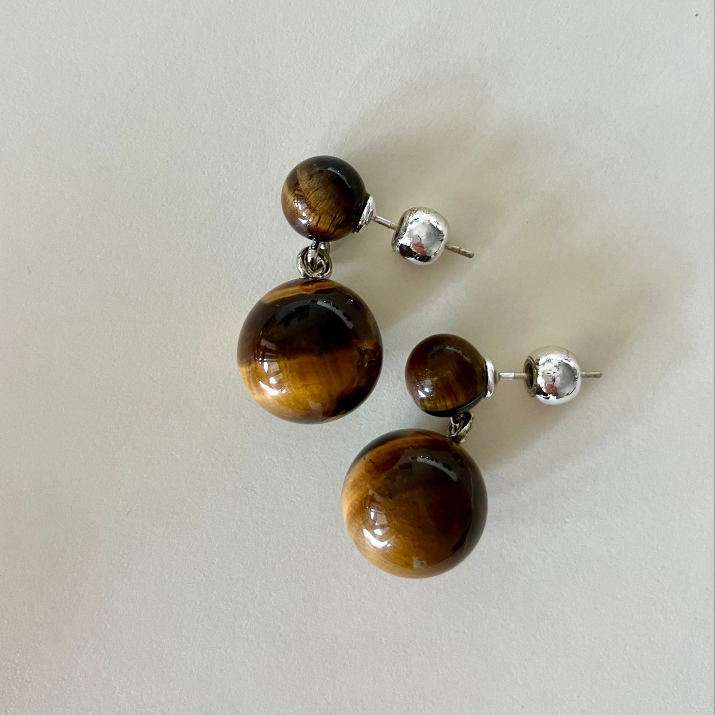 Dual-Sphere drop earrings in nature stone