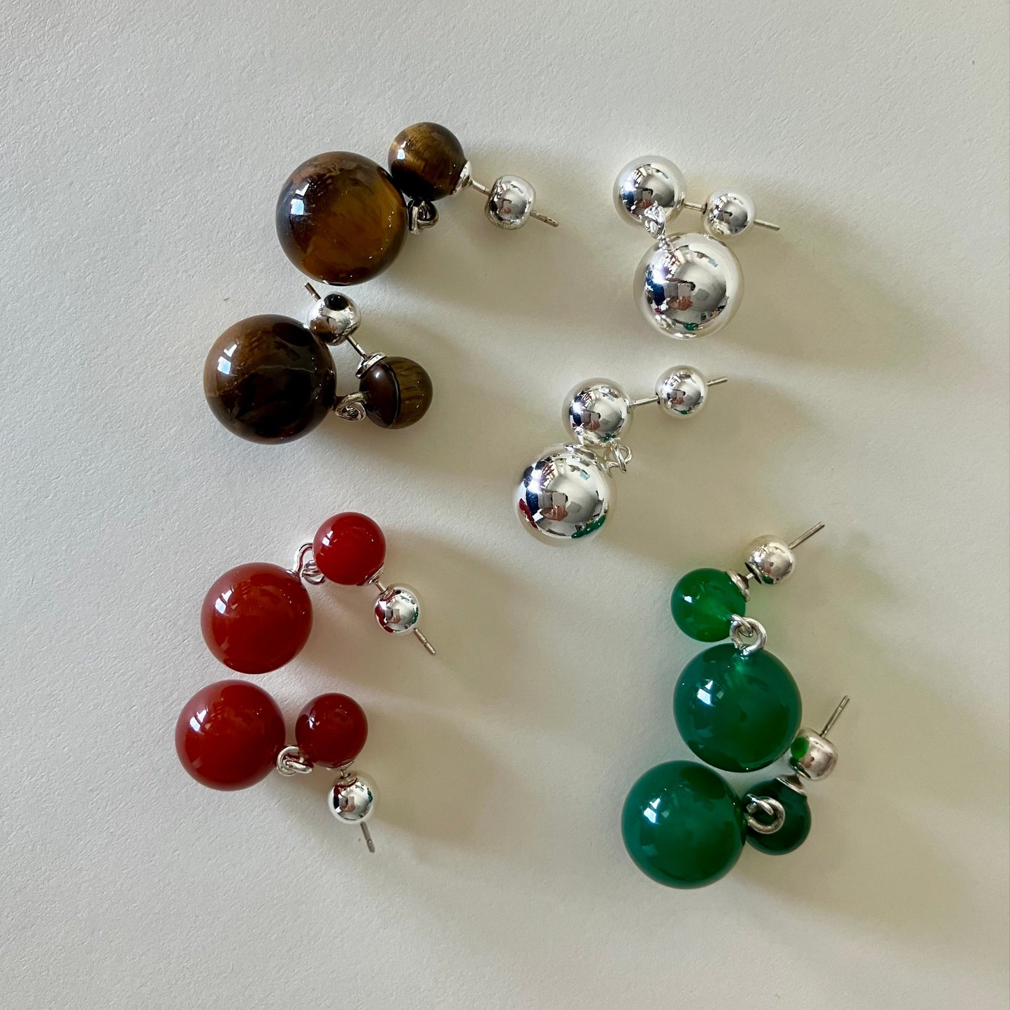 Dual-Sphere drop earrings in nature stone