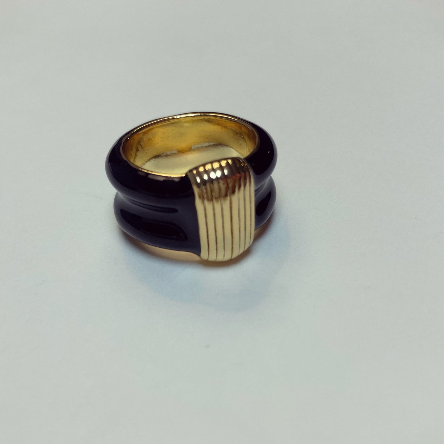 Black Enamel wide Band with Gold Stripes