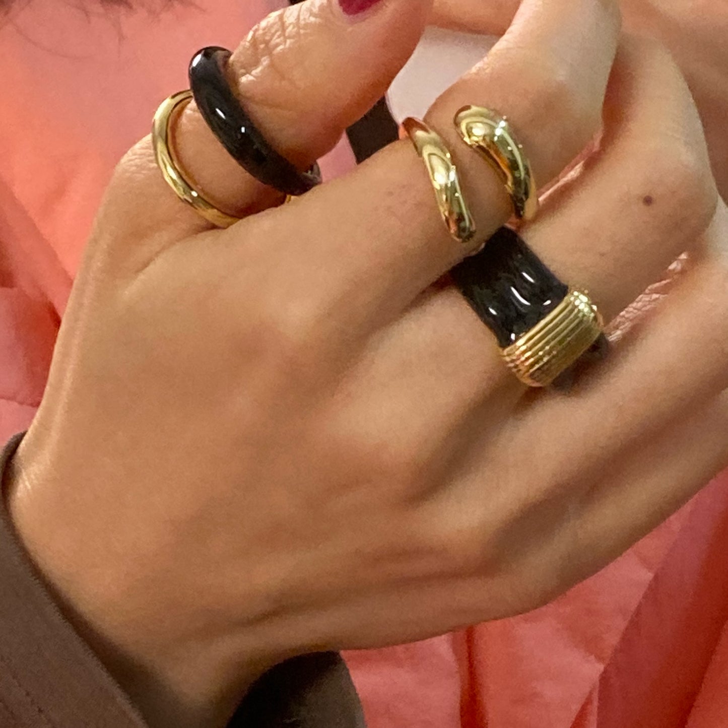 Black Enamel wide Band with Gold Stripes