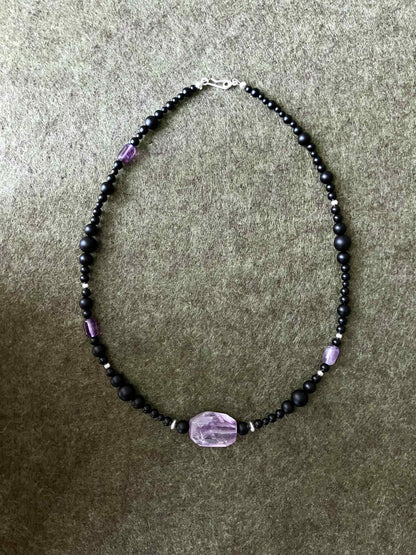 Amethyst Orbit Necklace in Black Onyx - Umber Shade