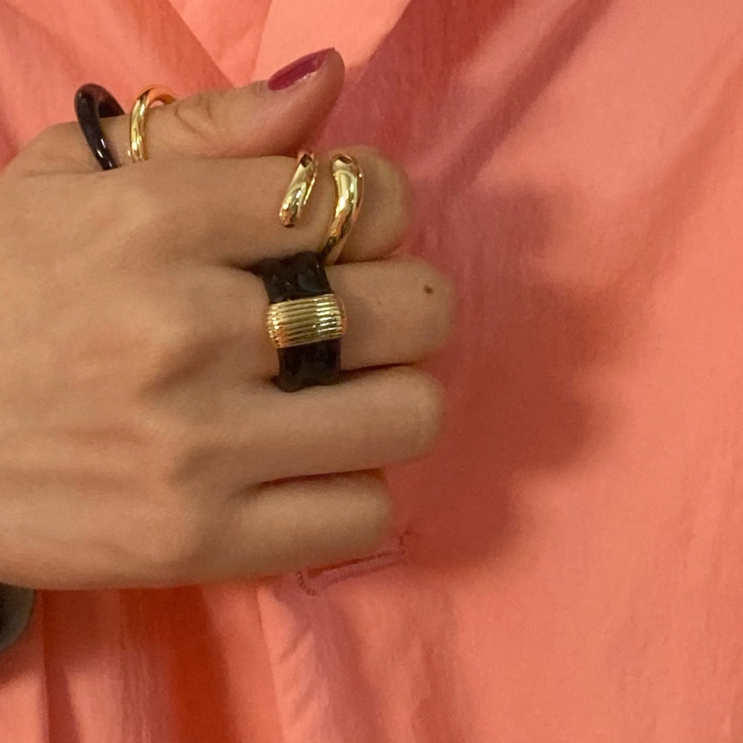 Black Enamel wide Band with Gold Stripes - Umber Shade