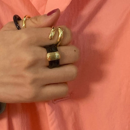 Black Enamel wide Band with Gold Stripes - Umber Shade