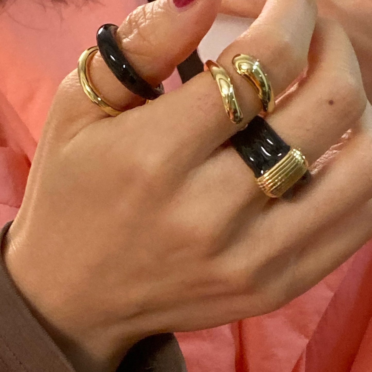 Black Enamel wide Band with Gold Stripes - Umber Shade