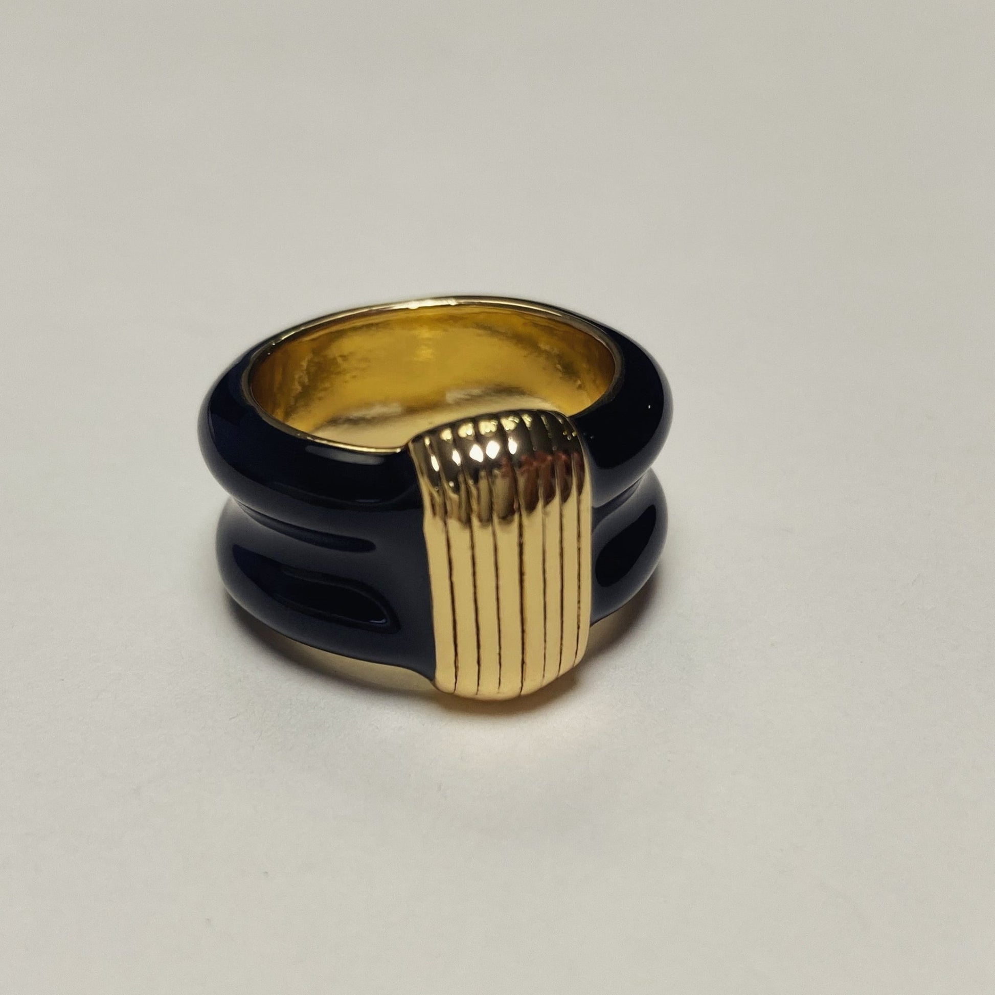 Black Enamel wide Band with Gold Stripes - Umber Shade
