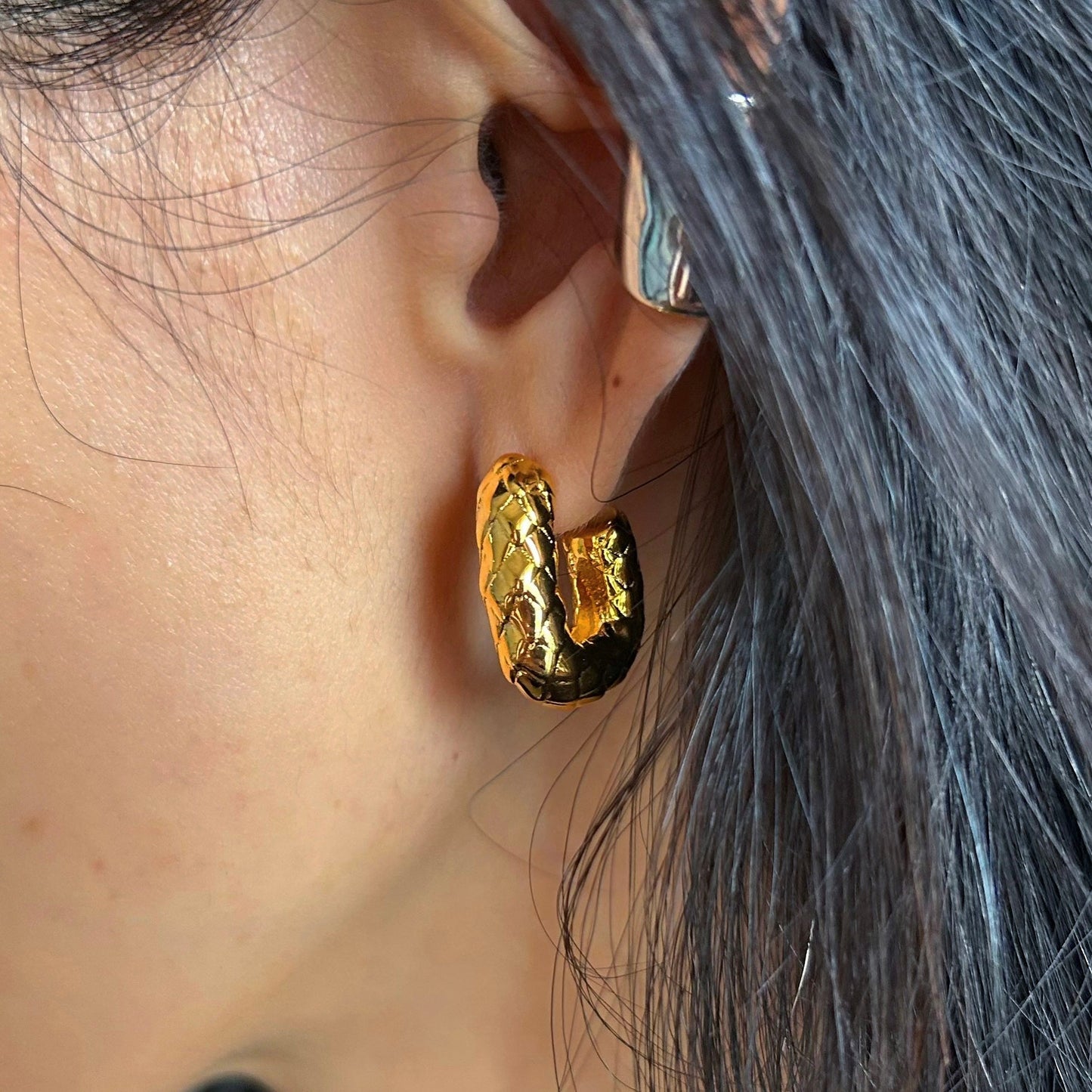 Braided Gold Hoop Earrings - Umber Shade