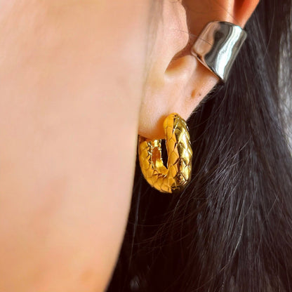 Braided Gold Hoop Earrings - Umber Shade