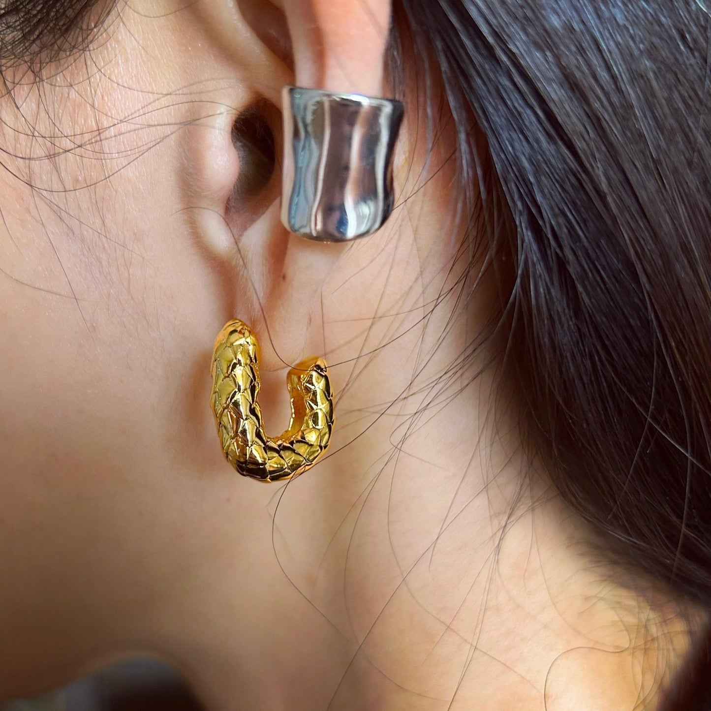 Braided Gold Hoop Earrings - Umber Shade