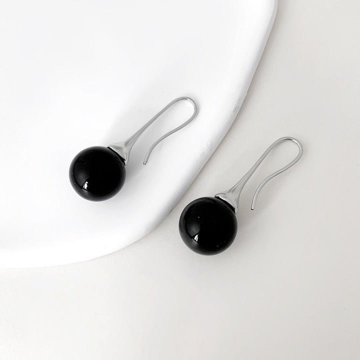 Crystal / Black Onyx ball drop Earrings - Umber Shade