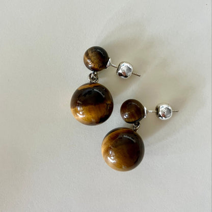 Dual - Sphere drop earrings in nature stone - Umber Shade