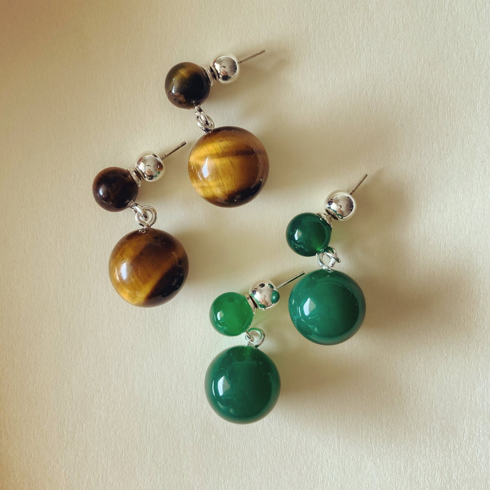 Dual - Sphere drop earrings in nature stone - Umber Shade