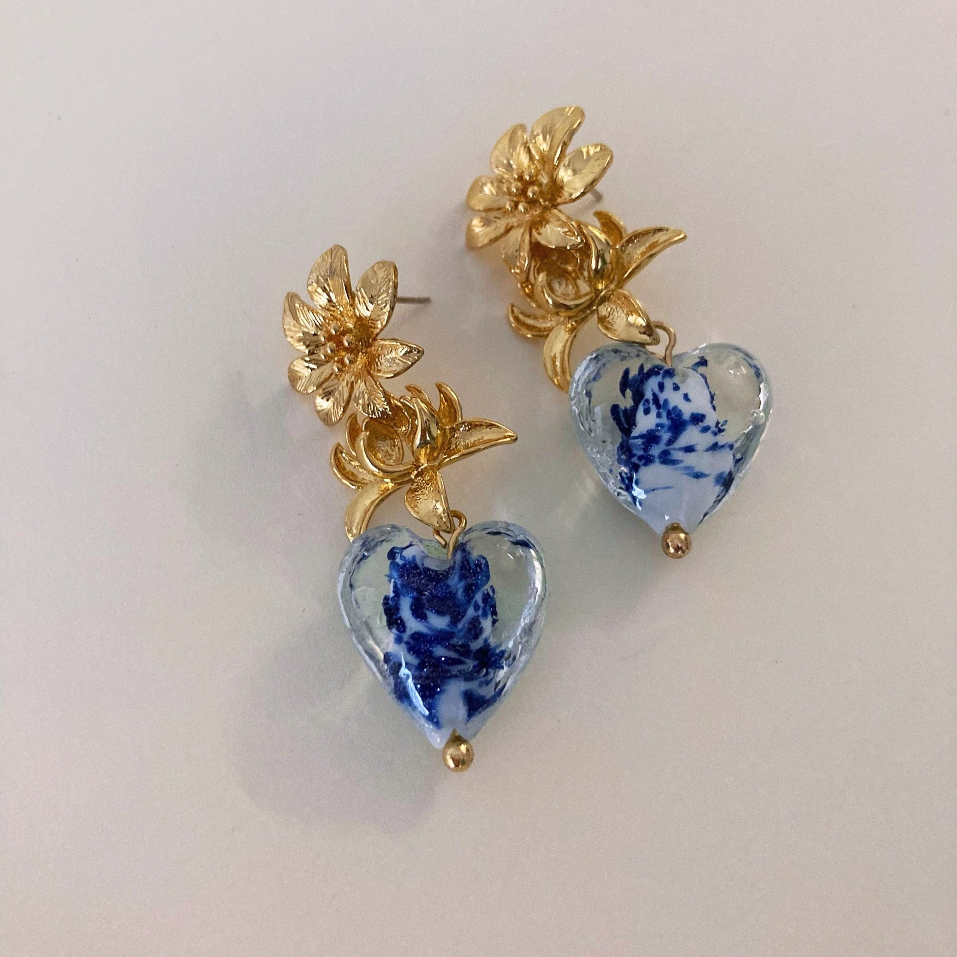 Floral Porcelain Murano Glass Earrings - Umber Shade