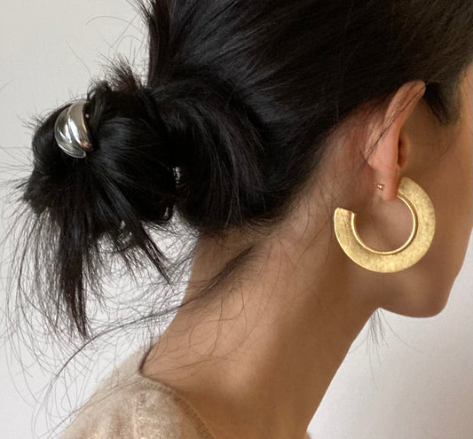 Gold Geometric Semi - Circle Hoops - Umber Shade