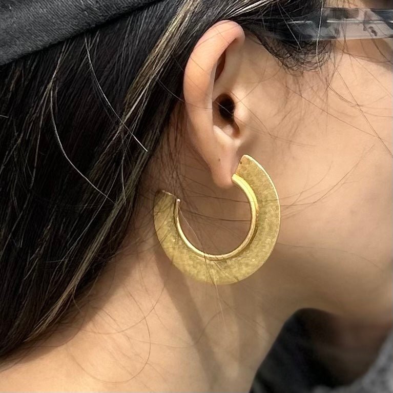 Gold Geometric Semi - Circle Hoops - Umber Shade