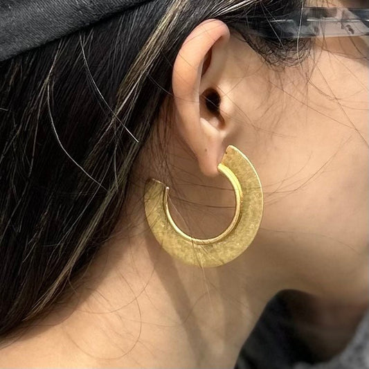 Gold Geometric Semi - Circle Hoops - Umber Shade