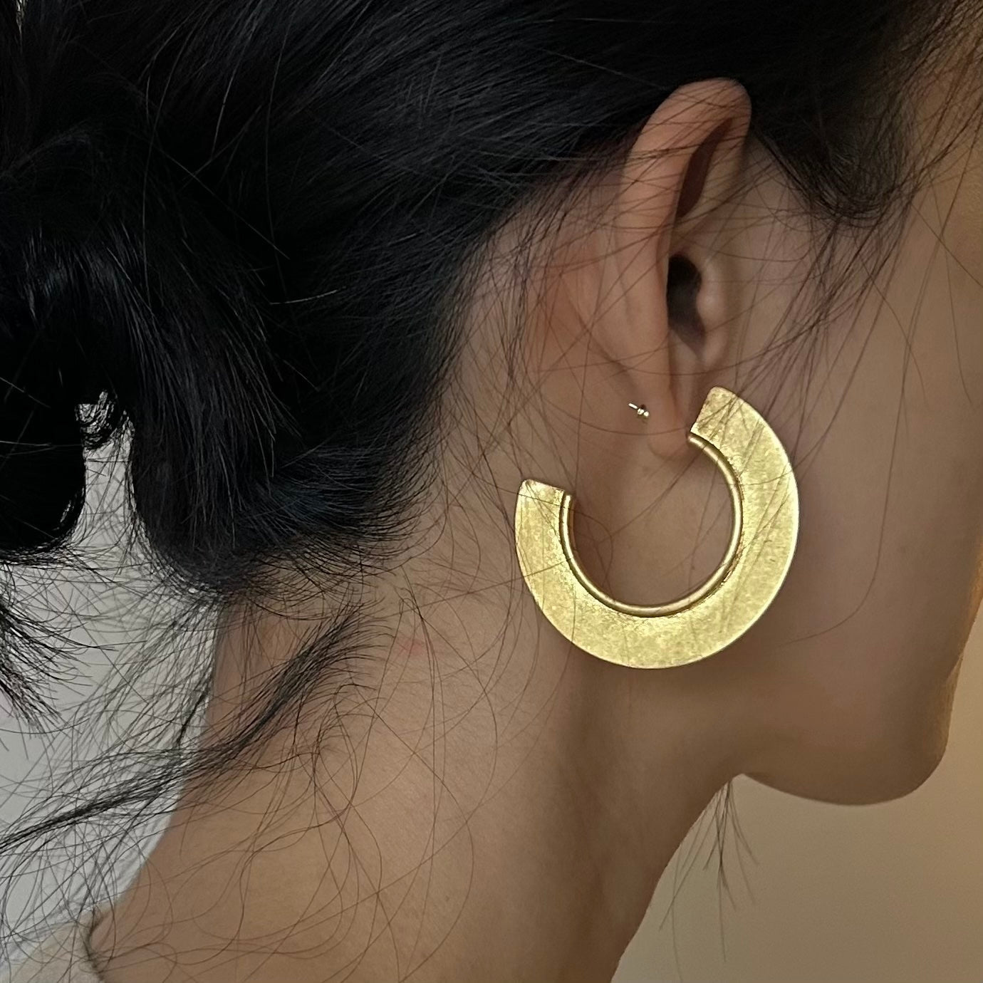 Gold Geometric Semi - Circle Hoops - Umber Shade
