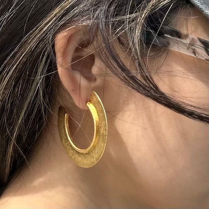 Gold Geometric Semi - Circle Hoops - Umber Shade