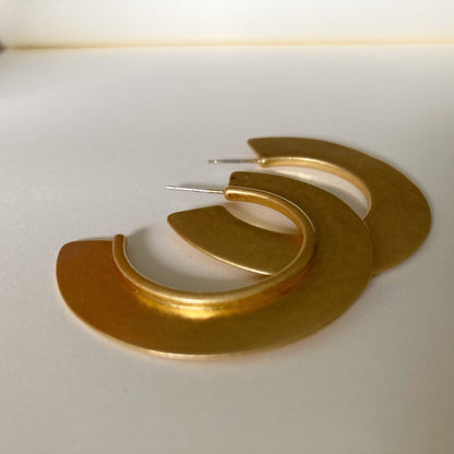 Gold Geometric Semi - Circle Hoops - Umber Shade