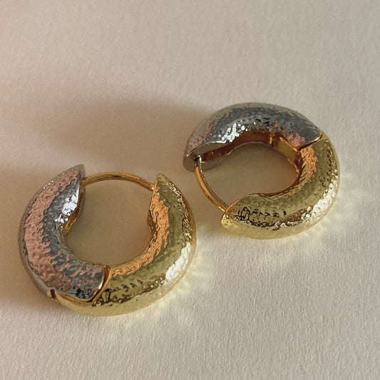 Hammered Two - Tone Hoop Earrings - Umber Shade