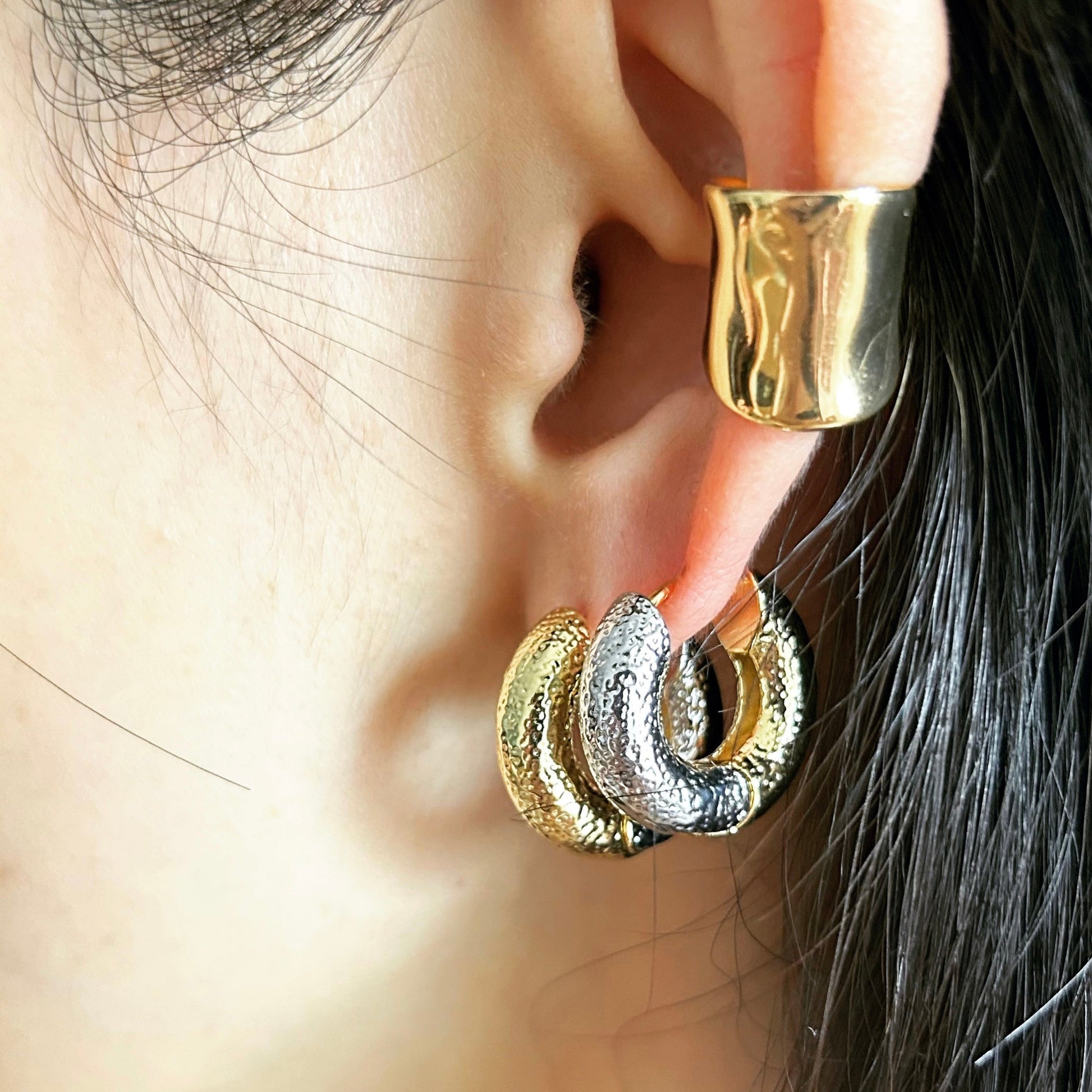 Hammered Two - Tone Hoop Earrings - Umber Shade