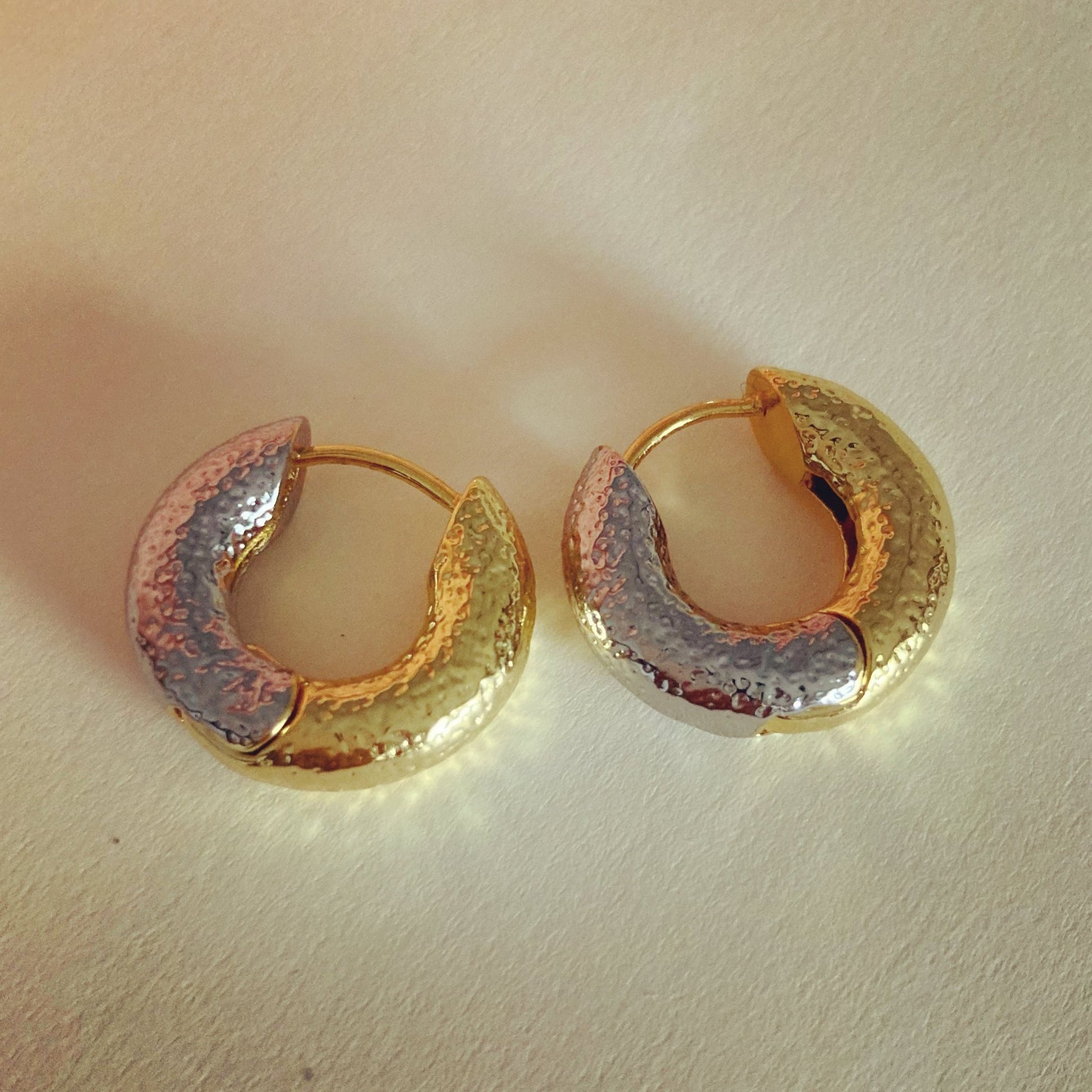 Hammered Two - Tone Hoop Earrings - Umber Shade