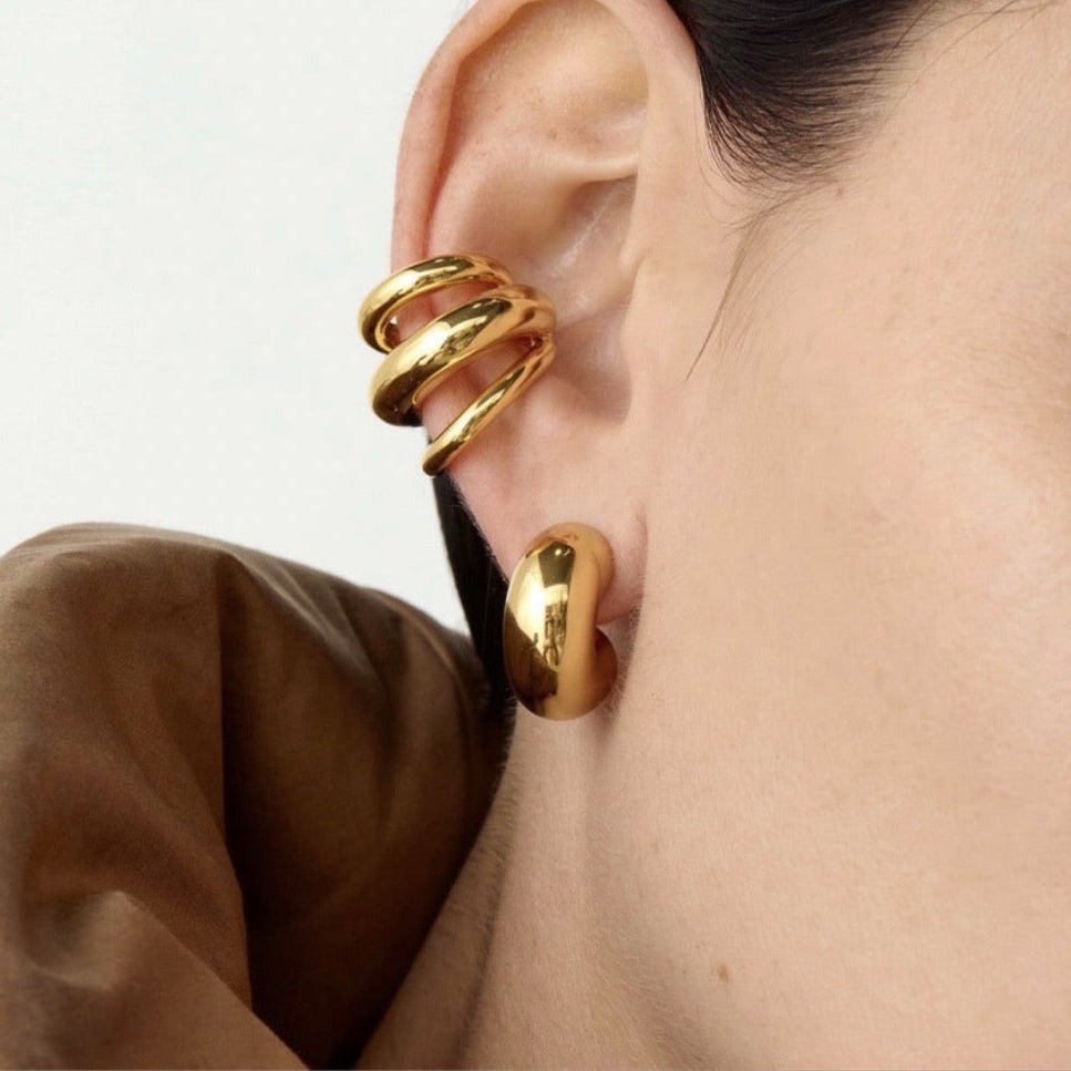 Hollow Huggie Hoop Earrings with Sphere Back - Umber Shade