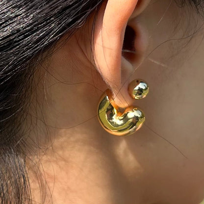 Hollow Huggie Hoop Earrings with Sphere Back - Umber Shade