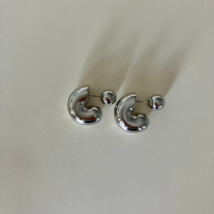 Hollow Huggie Hoop Earrings with Sphere Back - Umber Shade