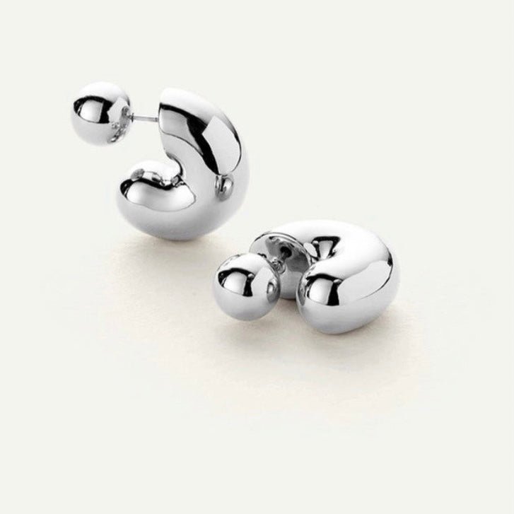 Hollow Huggie Hoop Earrings with Sphere Back - Umber Shade