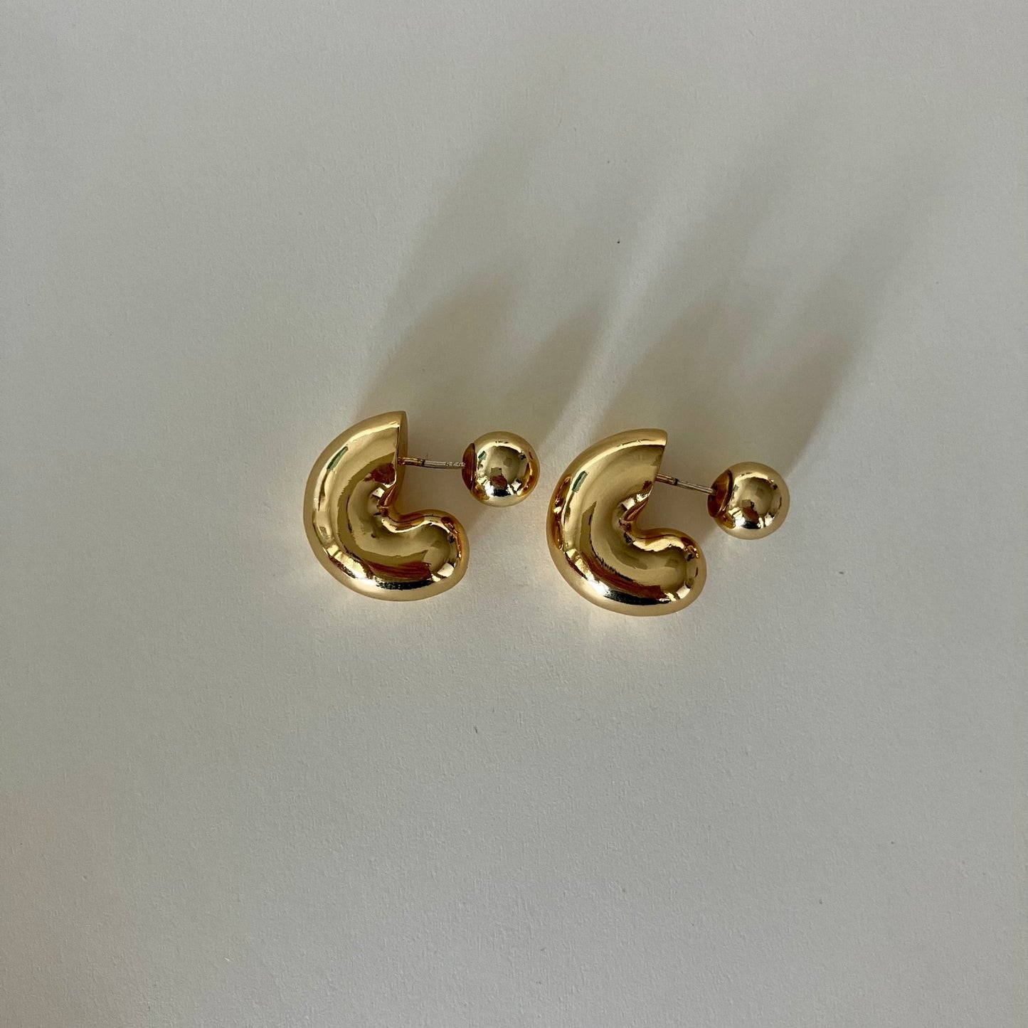 Hollow Huggie Hoop Earrings with Sphere Back - Umber Shade