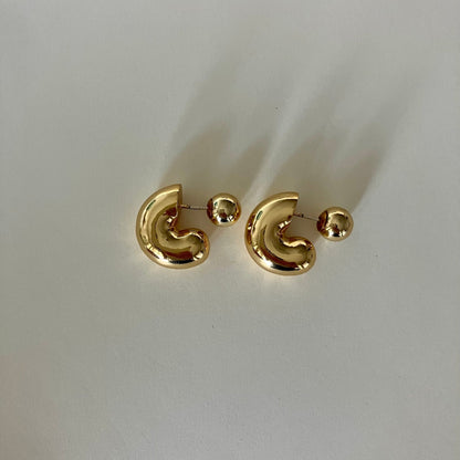 Hollow Huggie Hoop Earrings with Sphere Back - Umber Shade