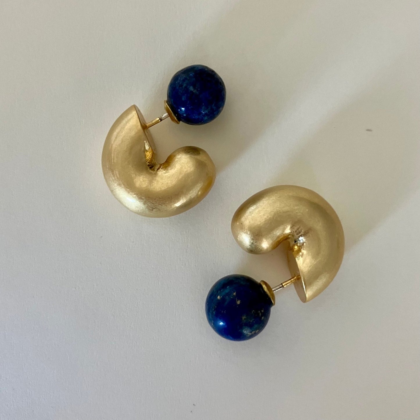 Hollow Huggie Hoop Earrings with Stone Back - Umber Shade