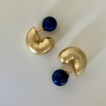 Hollow Huggie Hoop Earrings with Stone Back - Umber Shade