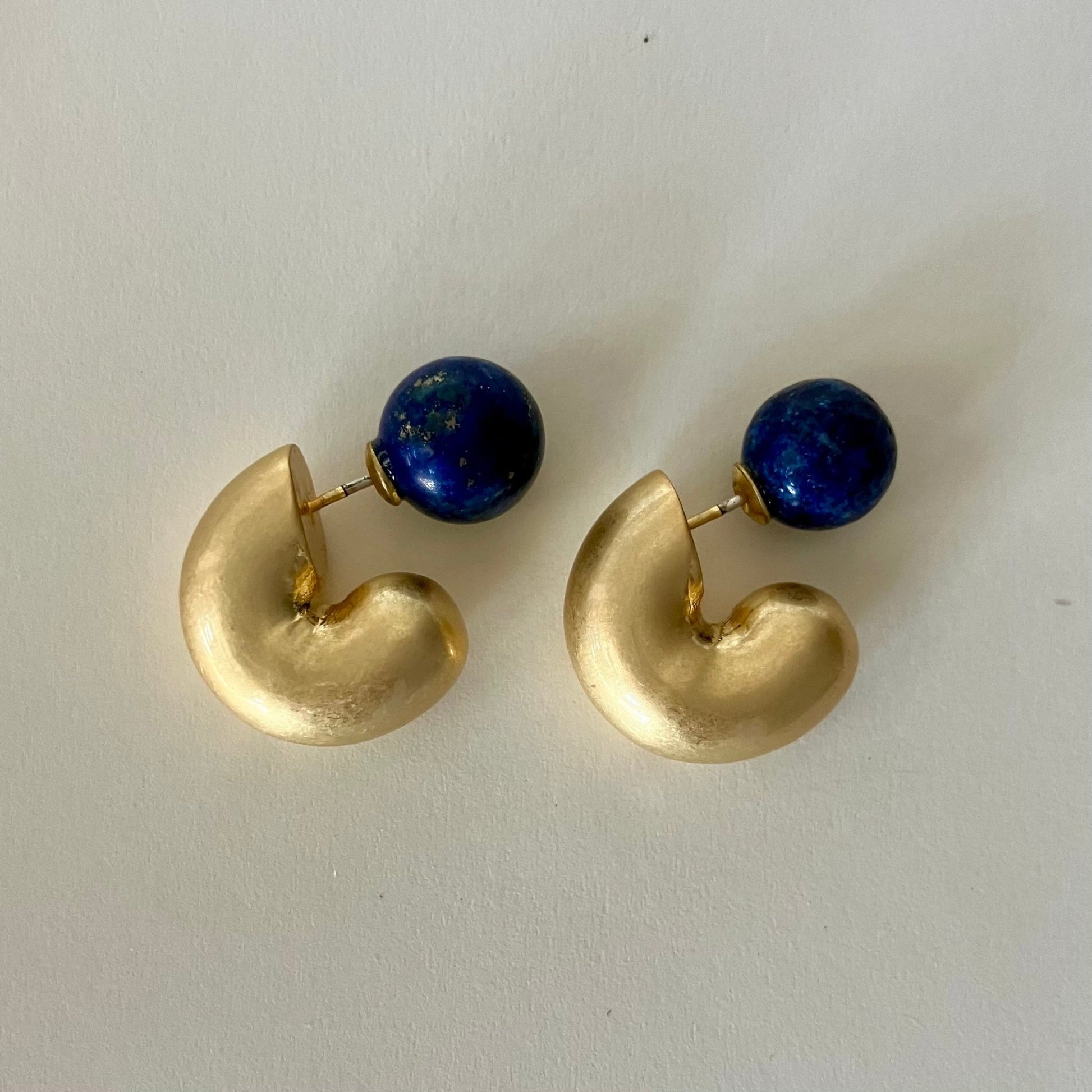 Hollow Huggie Hoop Earrings with Stone Back - Umber Shade