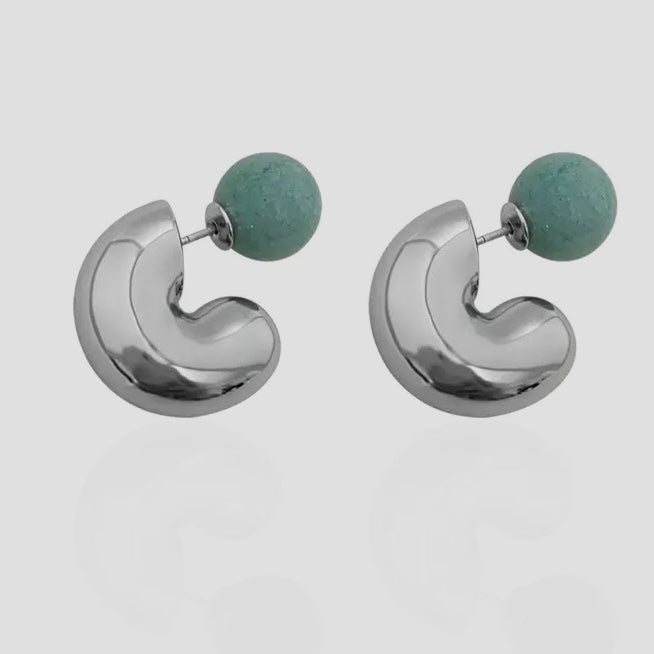 Hollow Huggie Hoop Earrings with Stone Back - Umber Shade